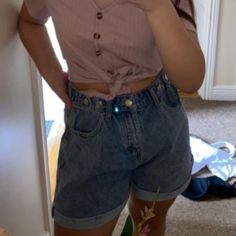 Cuffed Hem Denim Shorts Hi Rise Rolled